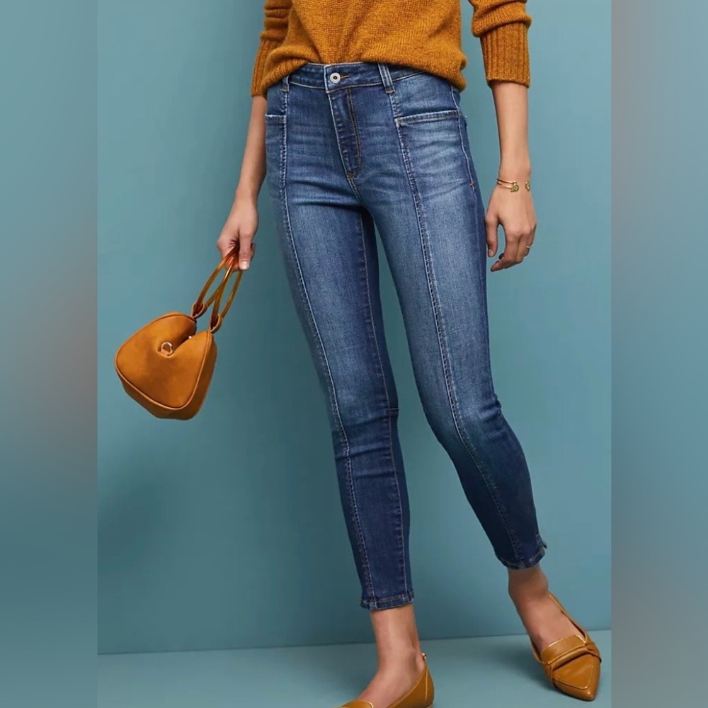 Pilcro and the Letterpress High-Rise Skinny Jeans in Blue Denim